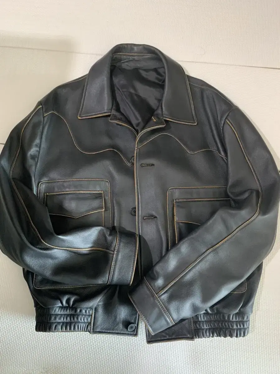 Stu curved line leather jacket